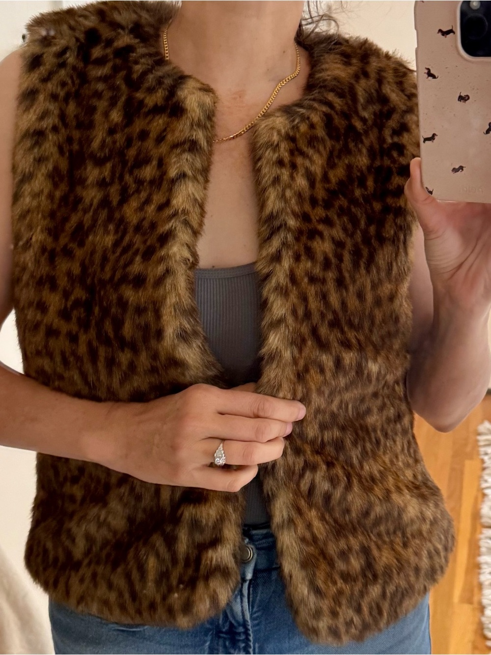 Leopard Print Faux Fur Vest in Brown